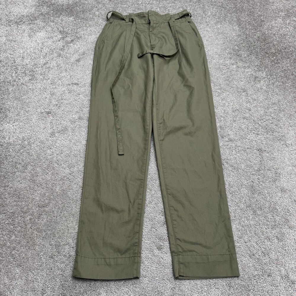 Gap Paperbag Belted High Rise Straight Leg Khaki Pants Women 00 Tall Olive Green